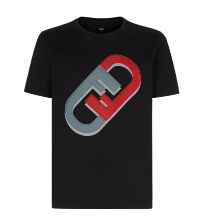 Fendi Graphic Logo Lock Printed T-shirt In Black