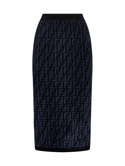 Fendi Monogram Jacquard Knit Skirt In Navy