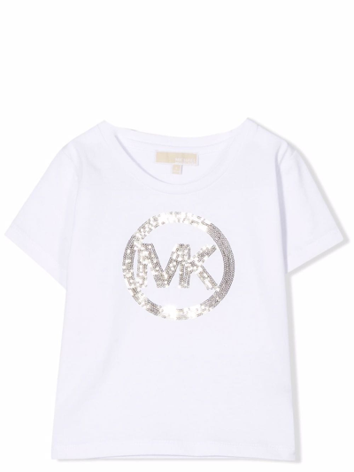 Michael Kors Kids' Sequin-embellished Logo T-shirt In White