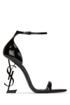Saint Laurent Opyum Patent Leather Sandals With Structured Heel Featuring Metal Ysl Initials And Adj In Nero