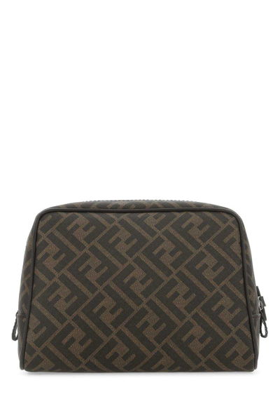Fendi Monogram Zipped Toiletry Bag In Marrone