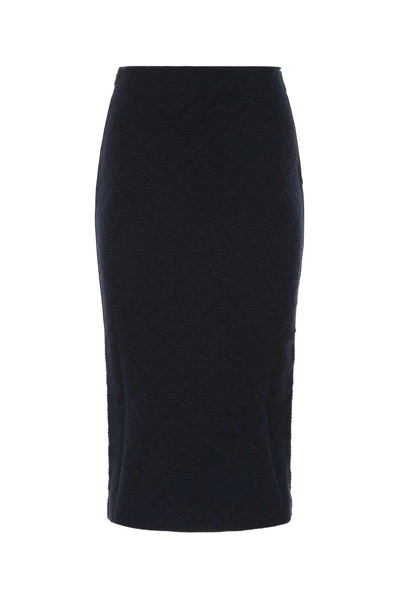 Fendi Monogram Jacquard Midi Skirt In Navy