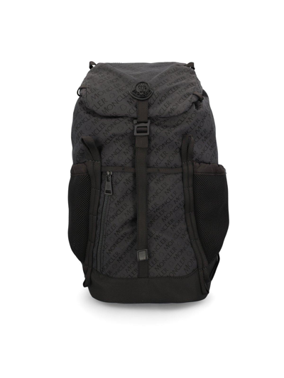 Moncler Allover Logo Printed Backpack In Black