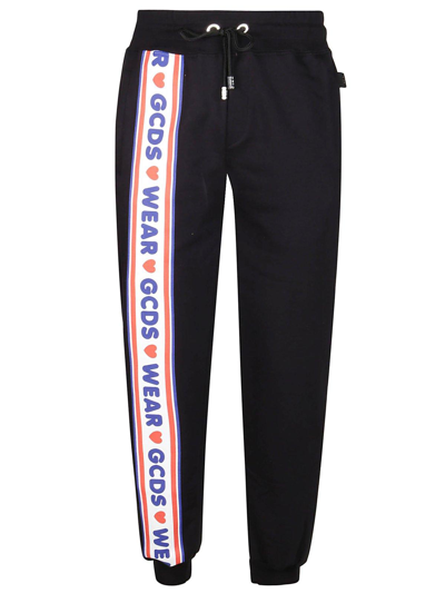 Gcds Jogging Pants With Cute Tape Logo Band In Black