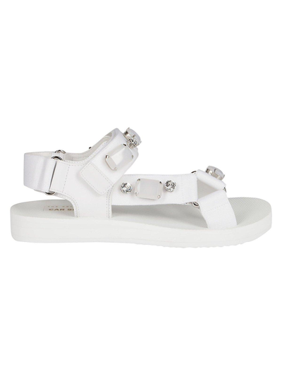 Car Shoe Crystal Embellished Leather-trim Sandal In White