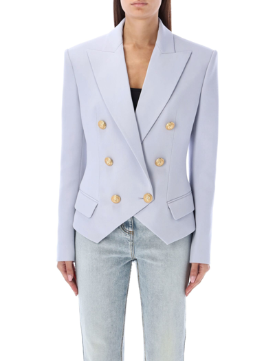 Balmain Double-breasted Wool Jacket In Light Blue