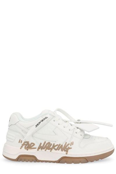 Off-white Round Toe Lace-up Sneakers In White