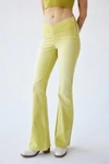 Urban Outfitters Uo Velvet Ruched V-front Flare Pant In Green
