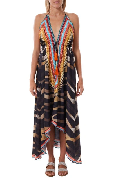 Ranee's Halter Neck Stripe Print Dress In Black