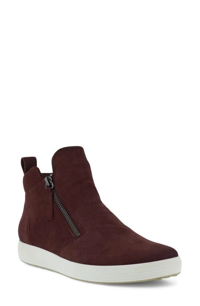 Ecco Soft 7 Mid Top Sneaker In Burgundy Nubuck