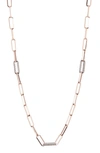 Meshmerise 18k White Gold Plated Diamond Paperclip Chain Necklace In Rose Gold