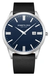 KENNETH COLE CLASSIC LEATHER STRAP WATCH