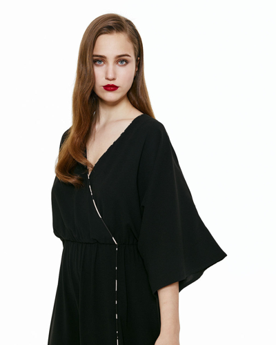 Access Fashion Wrap Dress With Slit Sleeve In Black