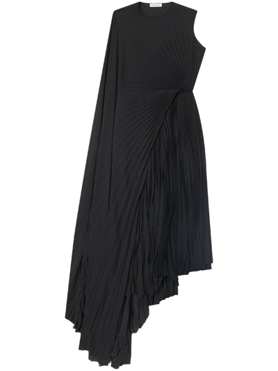 Balenciaga Asymmetric Pleated Cape Maxi Dress In Black