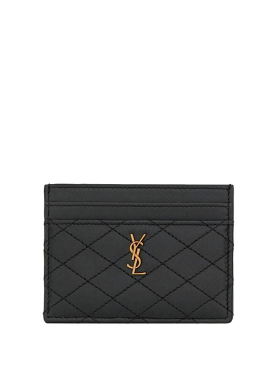 Saint Laurent Logo-plaque Leather Cardholder In Black