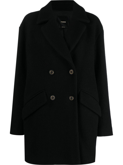 Pinko Double-breasted Coat In Black