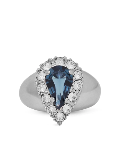 Saint Laurent Princess Crystal-cut Ring In Palladium Crystal Blue