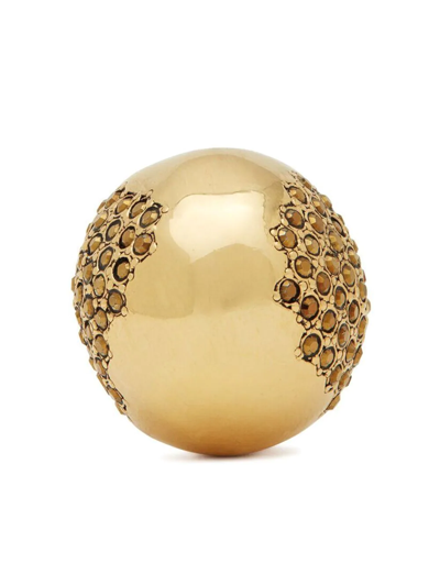 Saint Laurent Rhinestone-edge Egg Ring In Gold