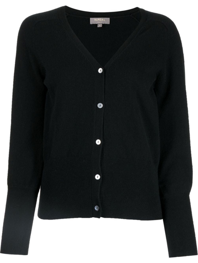 N•peal Fine-knit V-neck Cardigan In Black