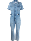 Good American Fit For Success Flared-leg Stretch-denim Jumpsuit In Blau