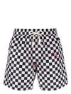 Palm Angels Damier Print Tech Swim Shorts In Weiss