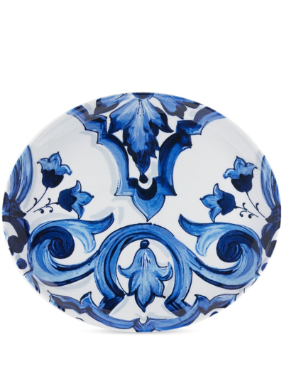 Dolce & Gabbana Porcelain Fiore Platter In Blue