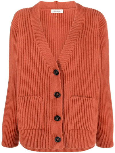 There Was One Drop-shoulder Ribbed Cardigan In Orange