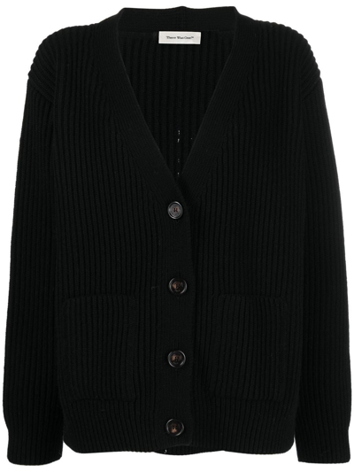 There Was One Drop-shoulder Ribbed Cardigan In Black
