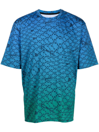 Off-white Monogram-print Faded T-shirt In Blue