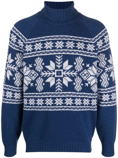 Brunello Cucinelli Jacquard-pattern Cashmere Roll-neck Jumper In Blau