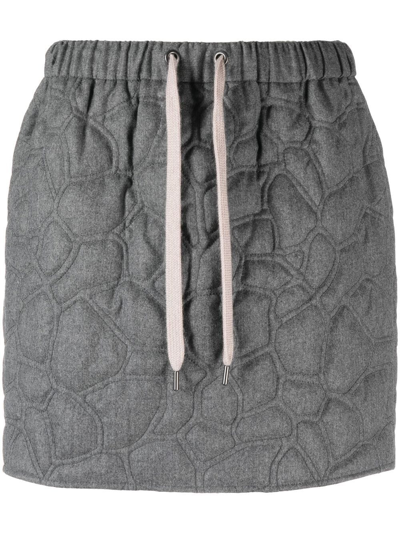 Brunello Cucinelli Quilted Wool Mini Skirt In Gris Moyen