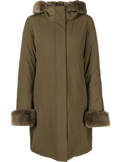 Woolrich Contrast-trim Hooded Parka In Green