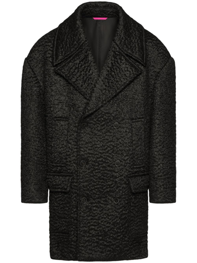 Valentino Drop-shoulder Double-breasted Coat In Black