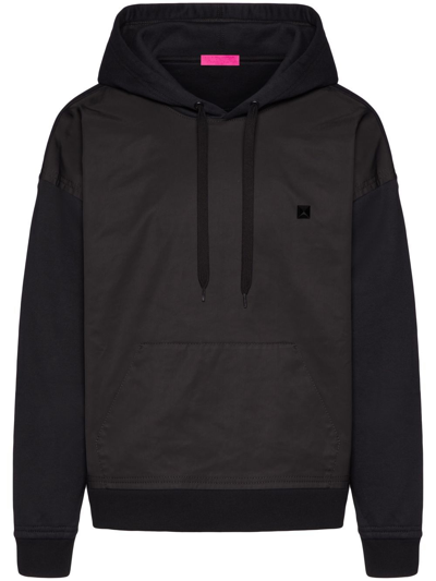 Valentino Cotton And Nylon Hoodie With Stud In Black