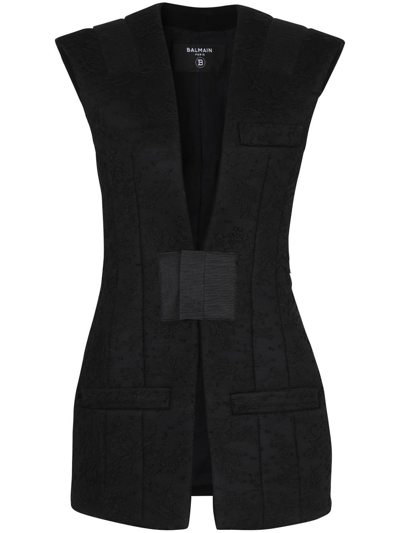 Balmain Plunging V-neck Sleeveless Jacket In Black