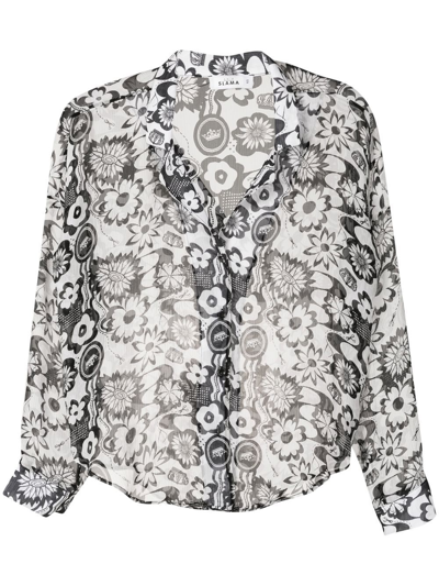 Amir Slama Floral-print Silk Shirt In Black