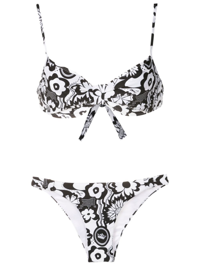 Amir Slama Floral-print Bikini Set In Black