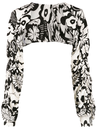 Amir Slama Floral-print Cut-out Blouse In Black