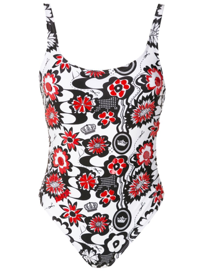 Amir Slama Floral-print Open-back Swimsuit In Multicolour