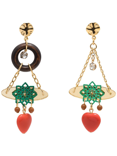 Amir Slama Heart-charm Chandelier Earrings In Gold