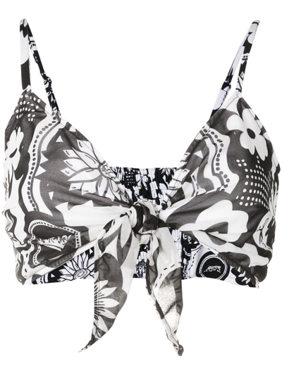 Amir Slama Floral-print Crop Top In White