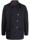 Fay Quilted Double-breasted Coat In Blue