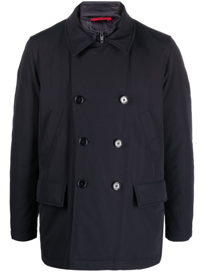 Fay Quilted Double-breasted Coat In Blue