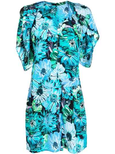 Stella Mccartney Floral-print Silk Crepe De Chine Mini Dress In Multicolor/blue