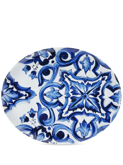 Dolce & Gabbana Mediterranean-pattern Porcelain Platter In Blue
