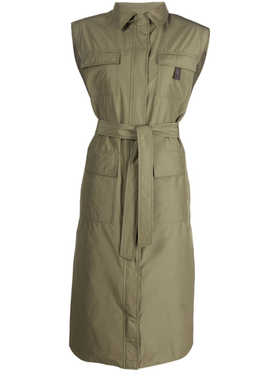 Brunello Cucinelli Belted-waist Sleeveless Coat In Green