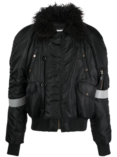 Mm6 Maison Margiela Faux-fur Collar Bomber Jacket In Black