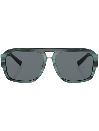 Dolce & Gabbana Logo-plaque Square-frame Sunglasses In Blau