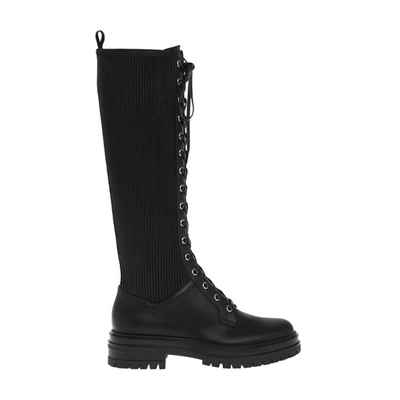 Gianvito Rossi Martis Tall Rib-knit Leather Combat Boots In Black Black