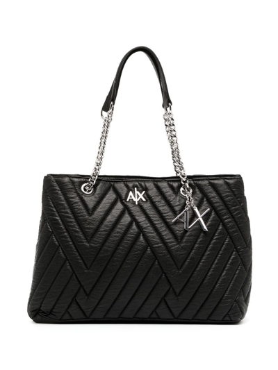 Armani Exchange Padded Leather Tote In Black